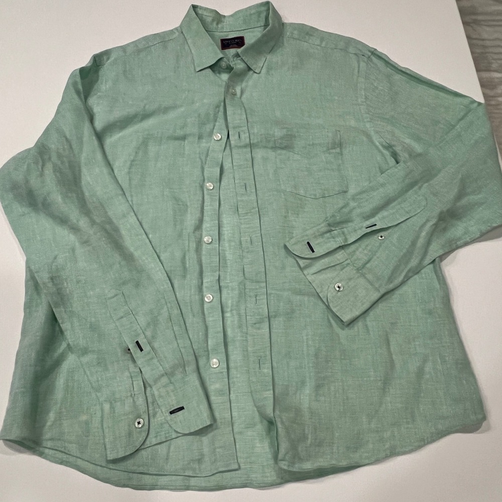 UNTUCKit Men's‎ XL Mint Green 100% Linen Long Sleeve Button Up Shirt Coastal